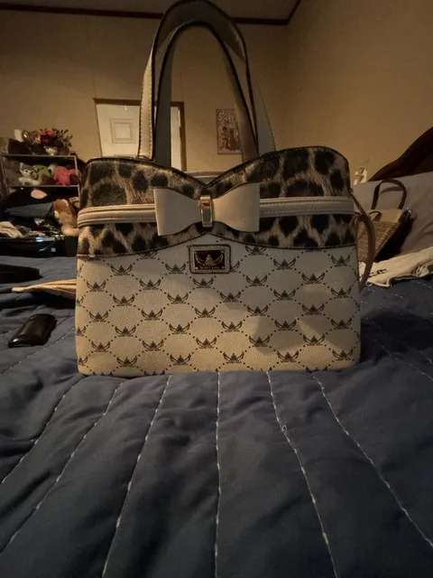 Wendy Keen Leopard Print Bow Tote Handbag Apricot