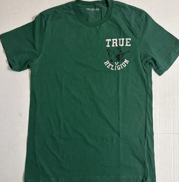 True Religion Graphic T-Shirt Size Small Green Buddha Guitar