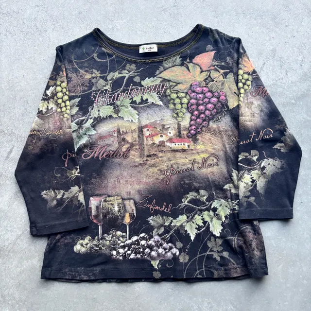 2000’s Vintage Y2K Wine Print Long Sleeve Shirt Cactus Size L