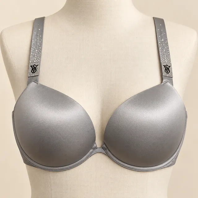 Victoria's Secret bombshell Push-Up Bra Size 34D Silver Rhinestone Straps
