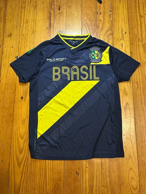 Polo Sport Ralph Lauren Brasil Soccer Jersey Size S Navy Yellow