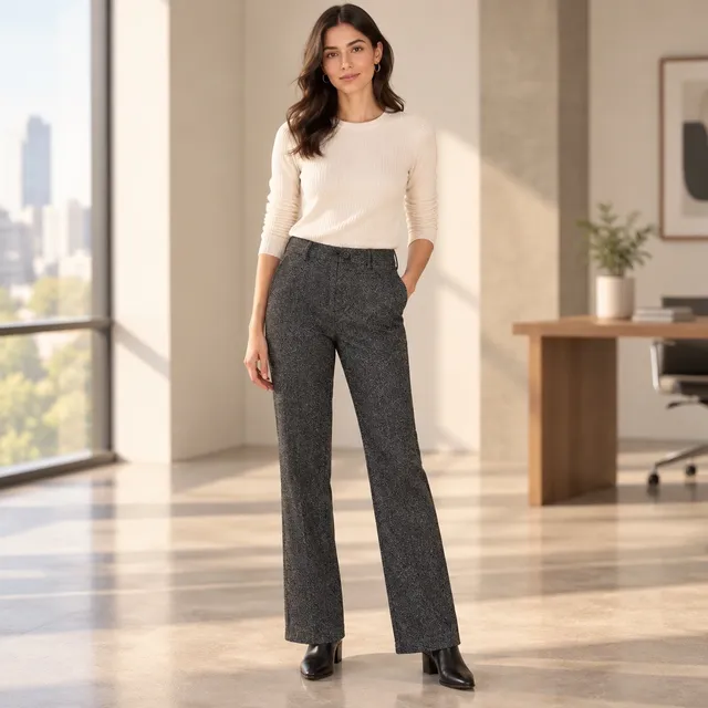 Dalia Collection Wool Blend Tweed Straight Pants Size 14 Gray