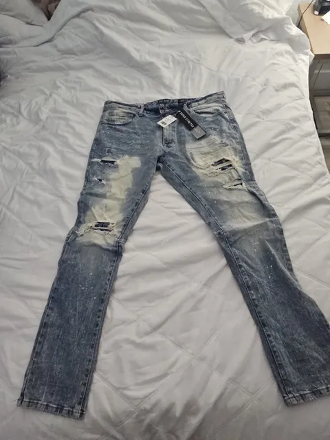 Smoke Rise Men's Rip Jean Size 40x32 Distressed Slim Tapered Blue Denim