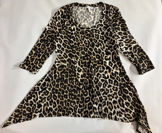 Chaus Leopard Print Long Sleeve Asymmetric Tunic Top S