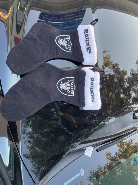 NFL Las Vegas Raiders Christmas Stocking Set Pair Black Faux Fur