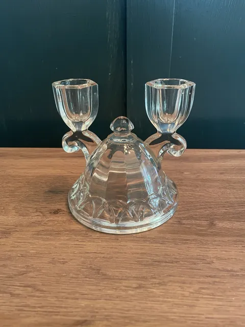 Vintage Imperial Glass Crocheted Crystal Double Light Candlestick Clear Glass