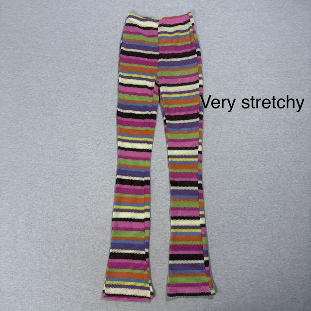 Unbranded Multi Stripe Knit Flare Pants Size S Colorful Stretchy
