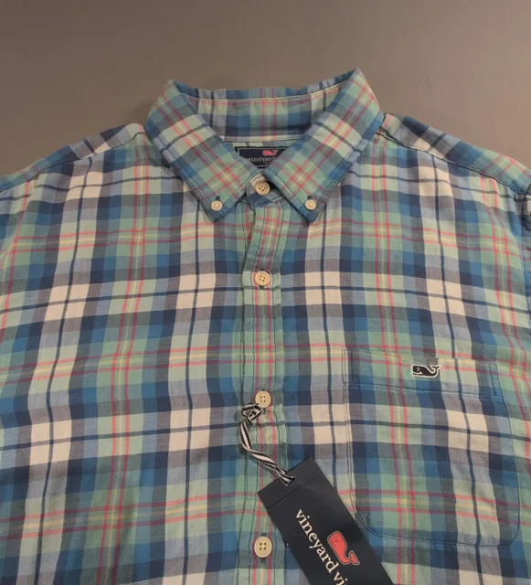 Vineyard Vines Slim Fit Tucker Shirt Sz L Blue Multicolor Plaid Button Down NWT