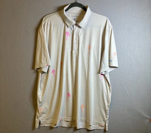 Chubbies Palm Tree Golf Polo Shirt XL Beige Pink Performance