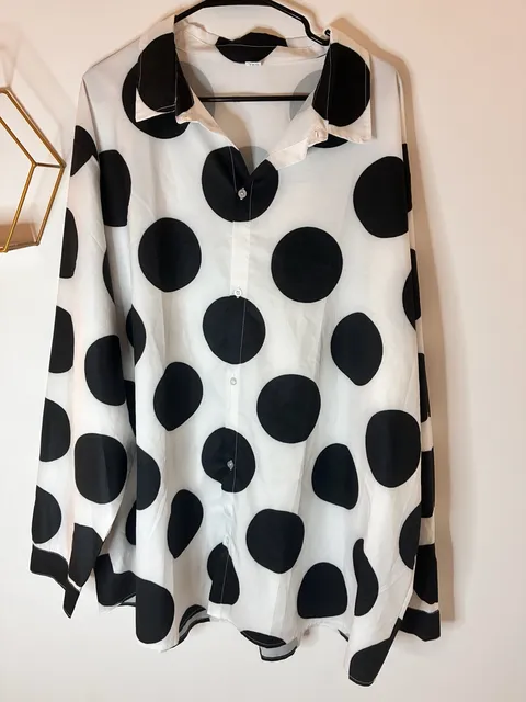 Women’s 5XL Black & White Oversized Polka Dot Button Down Shirt