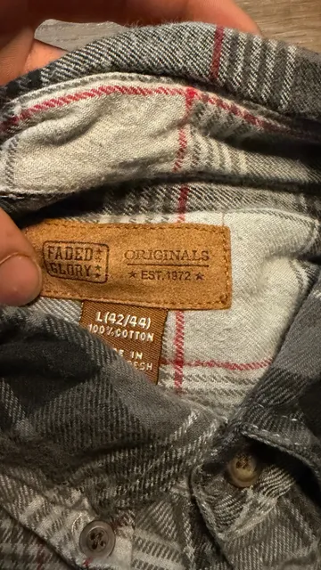 Faded Glory Plaid Flannel Shirt Size L 42/44 Gray Black Cotton Button Down
