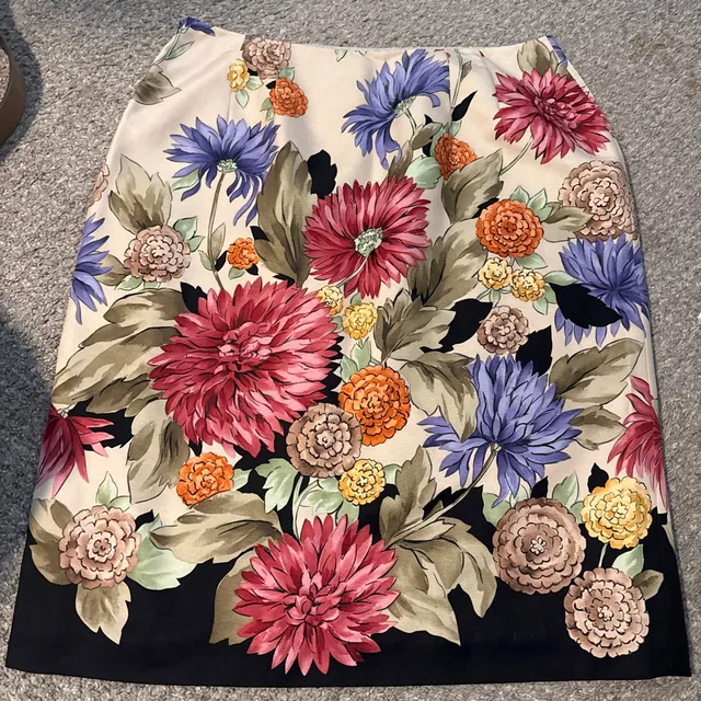 Talbots Floral Pencil Skirt Size 14 Silk Wool