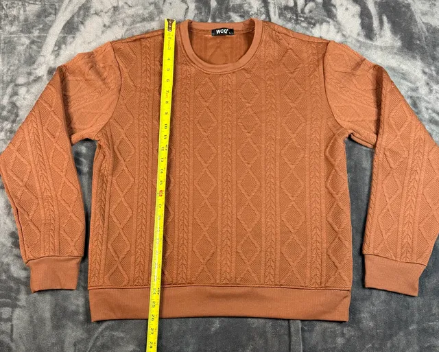Men’s WCQ Cable Knit Pullover Sweater Size L Brown Crewneck Textured#165