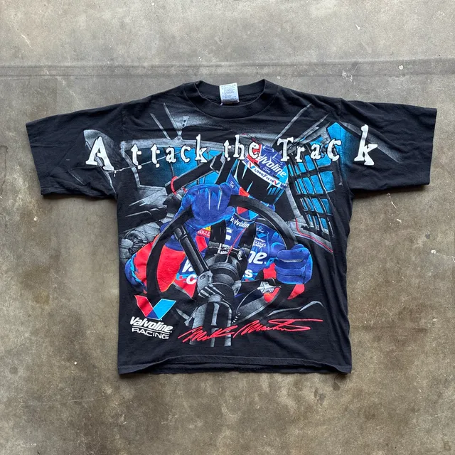 1990’s Tultex Mark Martin Attack The Track Racing T-Shirt Size Medium Black