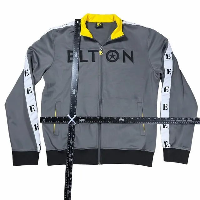 Elton Track Collectors Jacket Size M Gray Yellow Full Zip