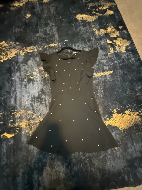 Midnight Doll Flutter Sleeve Pearl Dress Size M Black