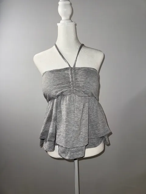 H By Heart Hips Halter Top Size L Gray Peplum Layered