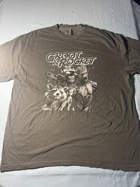 Comfort Colors Groot and Rocket T-Shirt Size 2XL Gray Marvel Graphic Tee