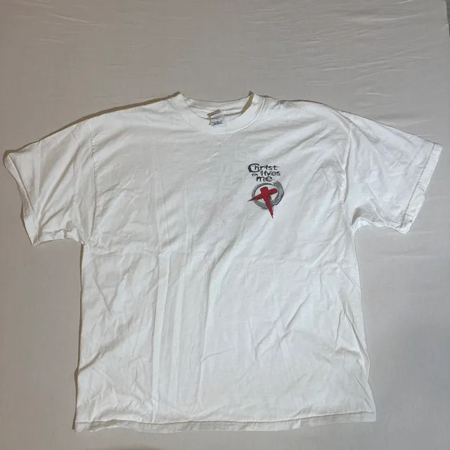 2000s Christ Lives In Me White Graphic T-Shirt Size XXL