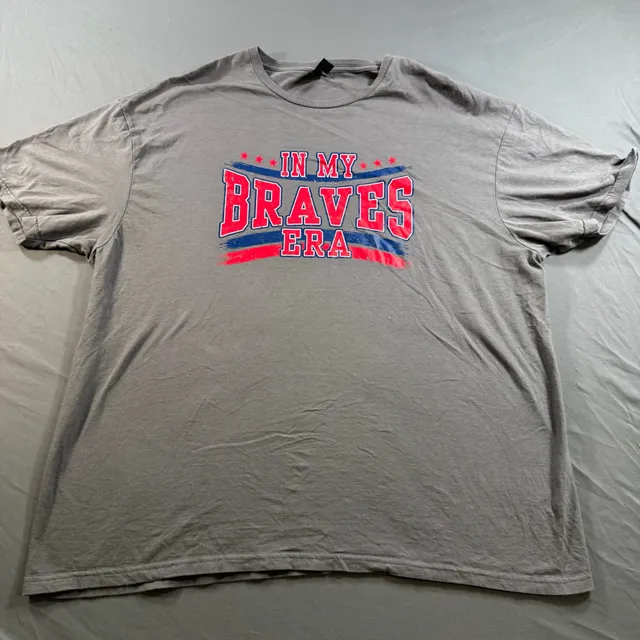 In My Braves Era Graphic T-Shirt Gray Red Blue Baseball Fan Tee 2XL