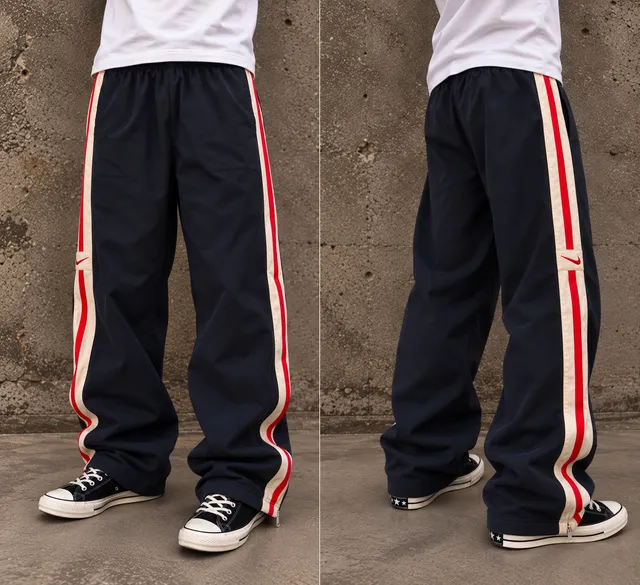 Vintage Nike Track Pants Navy Blue With Red And Cream Side Stripes