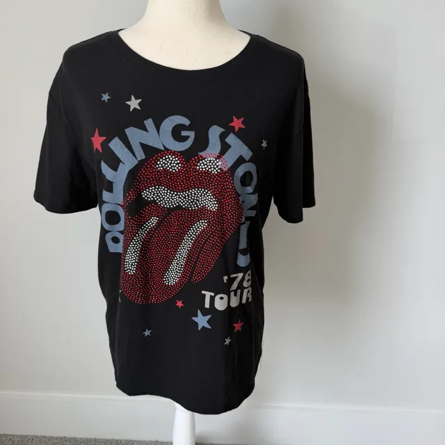 The Rolling Stones '78 Tour T-Shirt Size M (8-10) Black Rhinestone