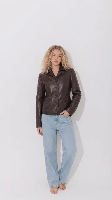 Harold's Leather Blazer Size S Brown Button Front