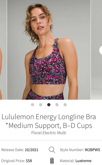 Lululemon Energy Longline Bra Size 4 Floral Electric Multi