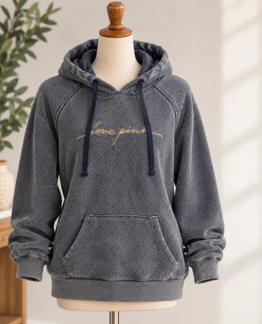 Victoria’s Secret PINK Sherpa Fleece Hoodie Small Washed Blue Oversized Pullover