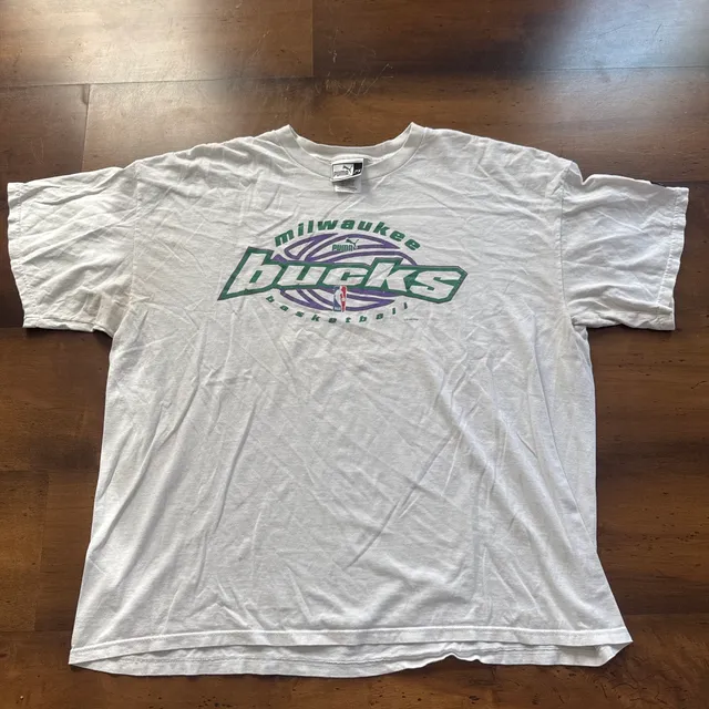 Puma Milwaukee Bucks NBA T-Shirt Size 2X White Cotton
