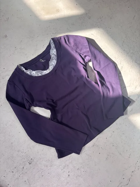 White Stag Long Sleeve Shirt Size M Purple Lace Trim