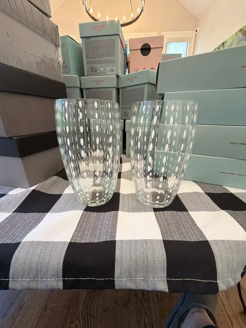 Zafferano Perle Beverage Glass 16oz Set of2 Transparent Clear dotted FLOORSAMPLE