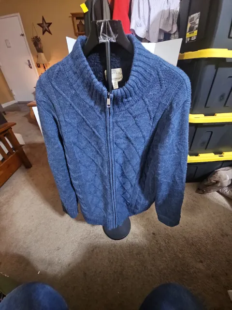 Field & Stream Full Zip Sweater Size L Blue Sherpa Lined