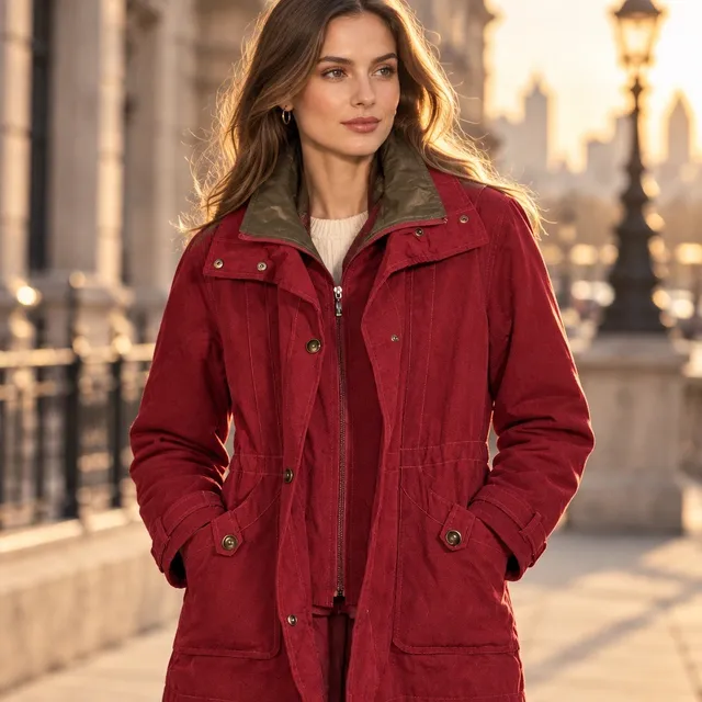 Miss Gallery Anorak Jacket Size L Red Utility Cargo Coat Fleece Lined