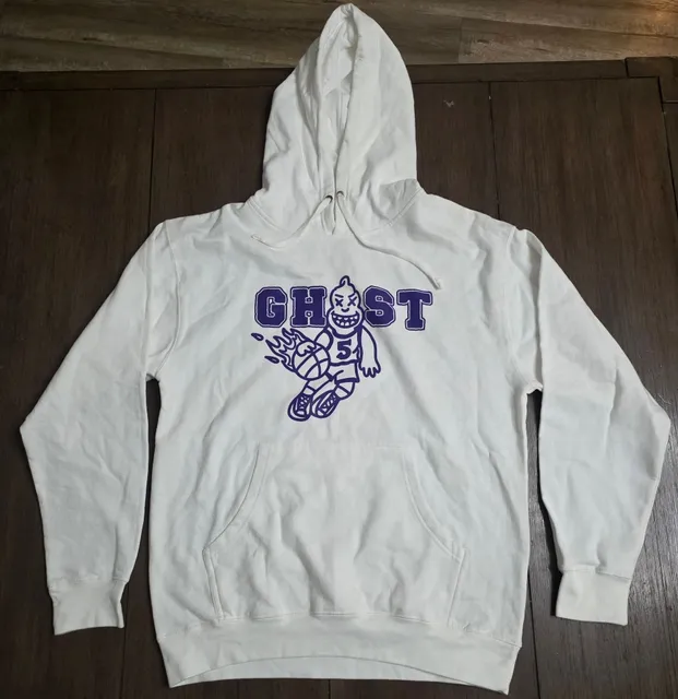 Ghost Hoodie Size L White Basketball Graphic Sweatshirt
