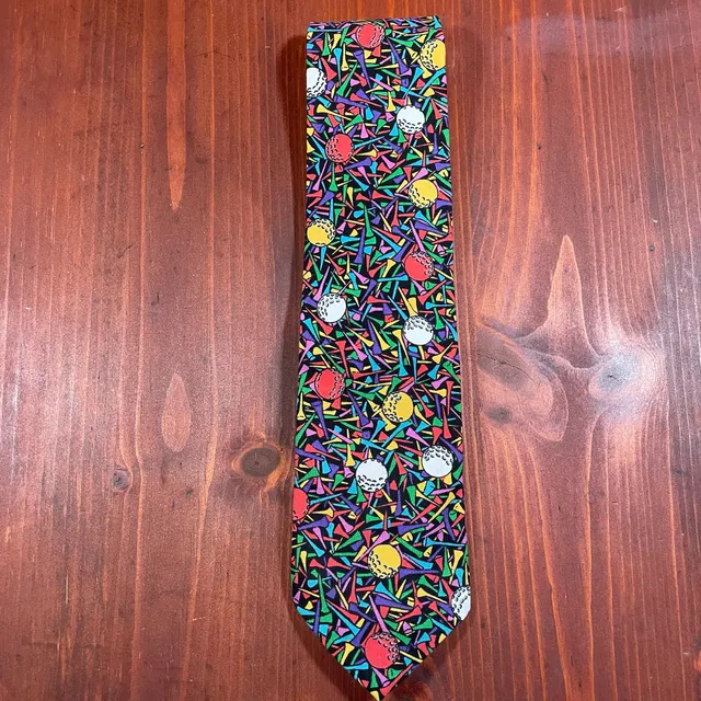 Ralph Marlin Golf Balls And Tees Novelty Pattern Necktie