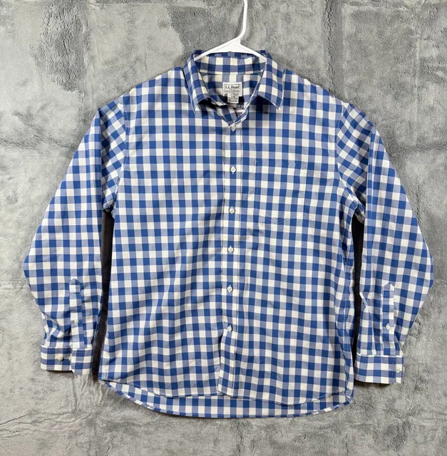 L.L.Bean Button-Up Shirt M-REG Blue White Gingham Traditional Fit Cotton