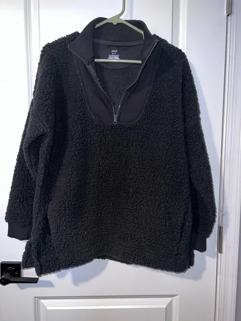Aerie Dream Sherpa Quarter Zip Pullover Size S Black