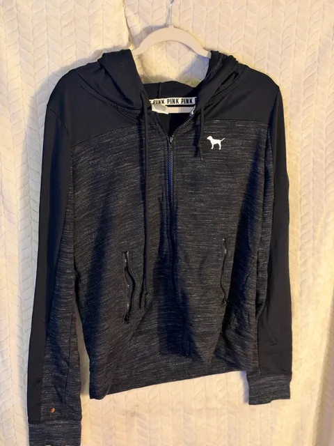 PINK Victoria's Secret Full Zip Hoodie Size L Black Marled