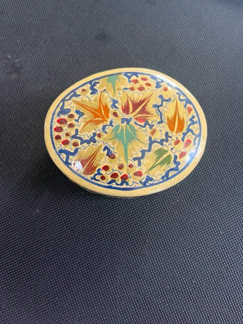Hand Painted Papier Mache Trinket Box Floral Leaf Art Made In India