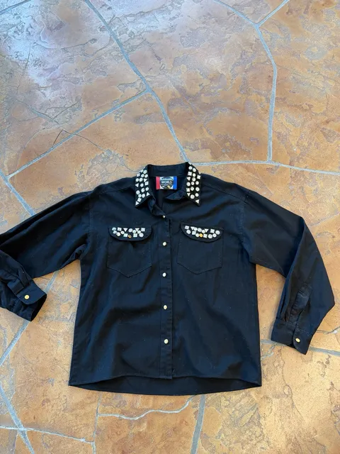 Vintage APPAREL WORLD Rhinestone Studded Western Shirt Black -L