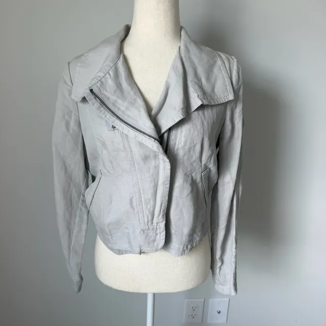 Stella Carakasi Moto Jacket Size XS Gray Hemp Tencel Cropped Asymmetric
