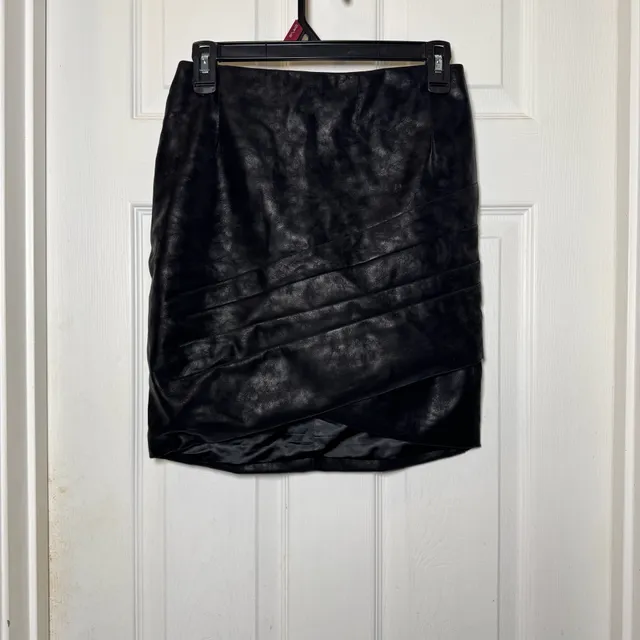 Guess Faux Leather Ruched Mini Skirt Size S Black