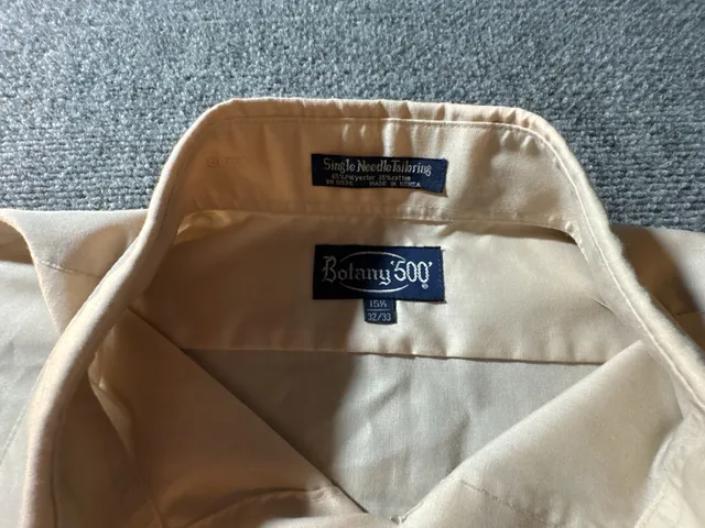 Botany 500 Long Sleeve Dress Shirt Size 15.5 32/33 Cream Single Needle Tailoring