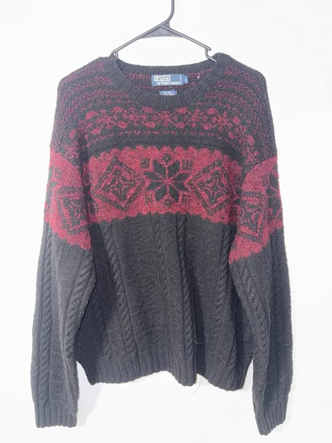 Polo By Ralph Lauren Hand Knit Wool Fair Isle Sweater Size L