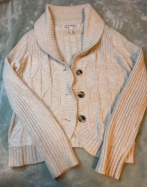 G.H. Bass Heritage Cardigan Size L Cream Cable Knit Shawl Collar Cotton