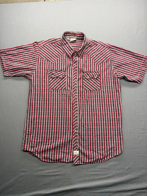 Airwalk Western Shirt Size M Red Plaid Pearl Snap Short Sleeve