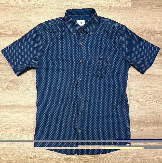 Craft+Flow Men's S Geometric Short Sleeve Button-Up Shirt Stretch Point Collar