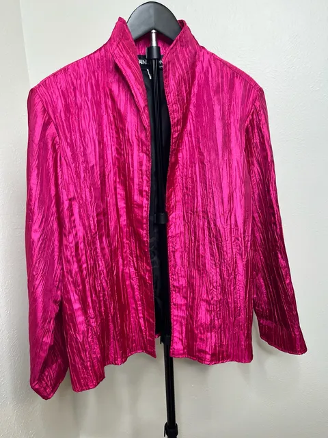 Hot Pink Crinkle Jacket -Open Front Long Sleeve