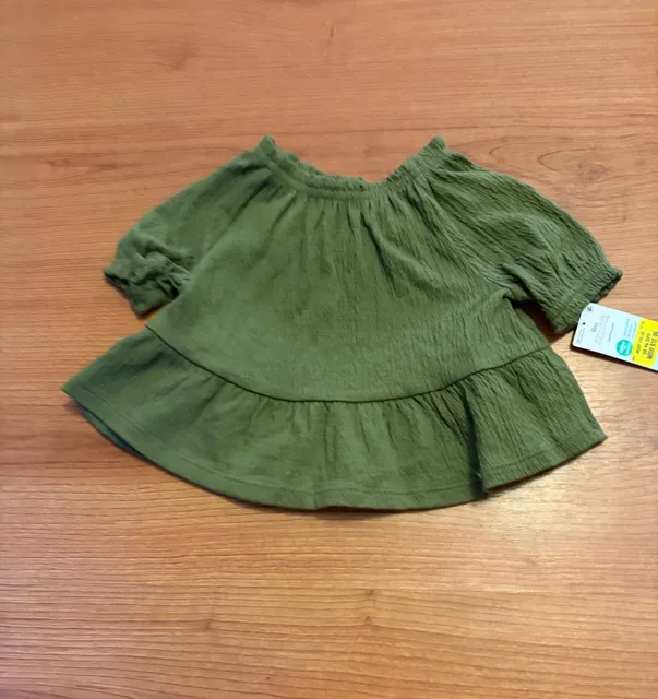 Carter's Peplum Top Size 9m Green Textured Off-Shoulder Short Sleeve